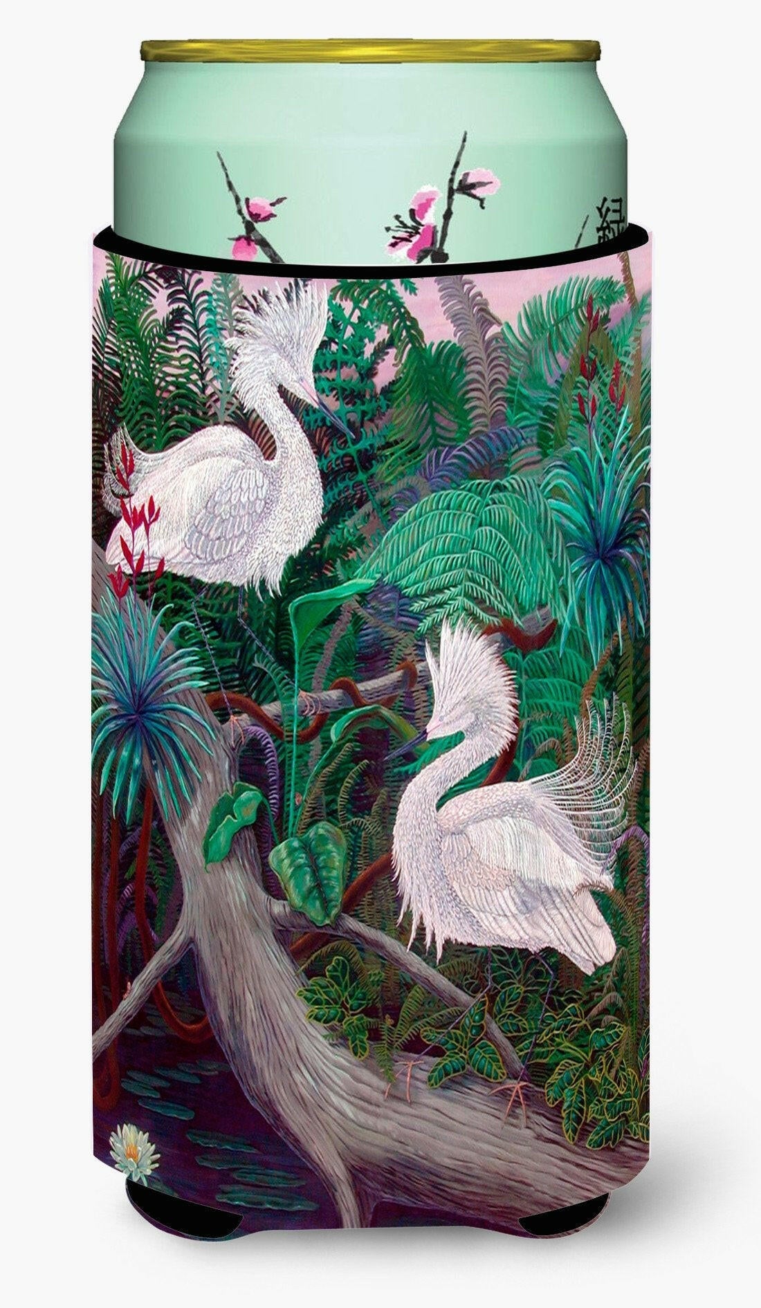 Bird - Egret Tall Boy Hugger Can Cooler Sleeve Machine Washable Drink Collapsible Insulator Beverage Insulated Holder