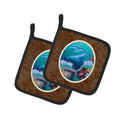 Dolphin Familty Swimming Pot Holder Set of 2 Heat Resistant Quilted Hot Pads 7.5 x 7.5 Inch, Insulated Kitchen Trivets for Cooking & Baking