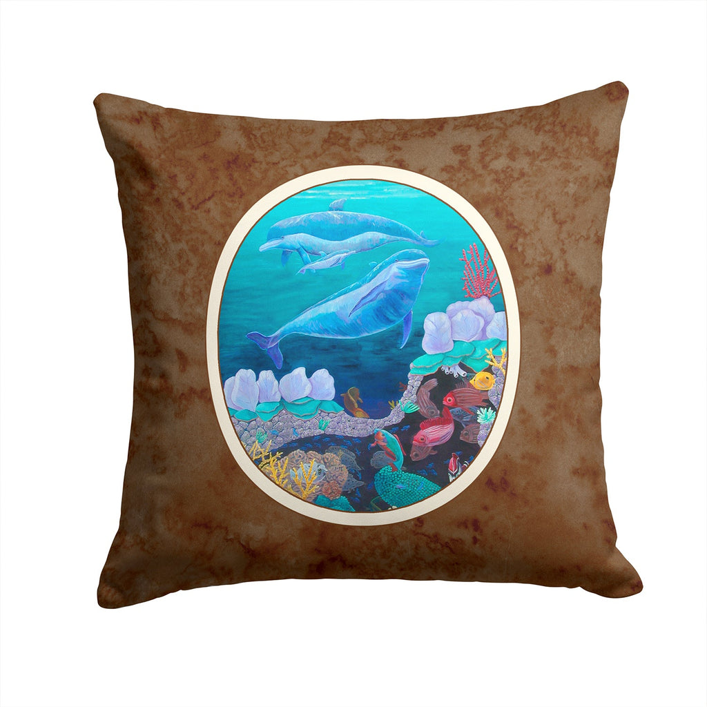 Dolphin Familty Swimming Decorative Throw Pillow 14x14 Indoor Outdoor Accent Cushion, Fabric Cover with Insert for Sofa, Bed, Porch & Living Room