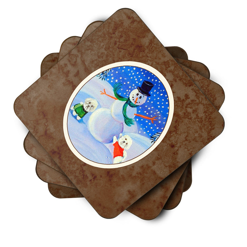 Snowman Bichon Frise Foam Coasters Set of 4 Cup Coasters for Indoor Outdoor, Tabletop Protection, Anti Slip, Mouse pad Material