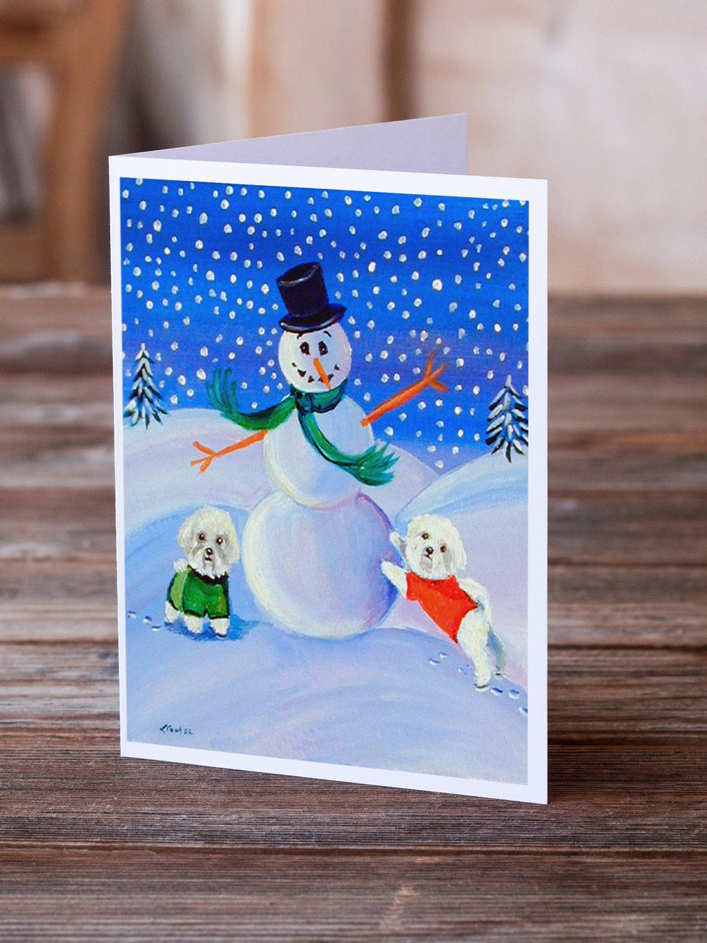 Snowman Bichon Frise Greeting Cards Pack of 8 Blank Cards with Envelopes Whimsical A7 Size 5x7
