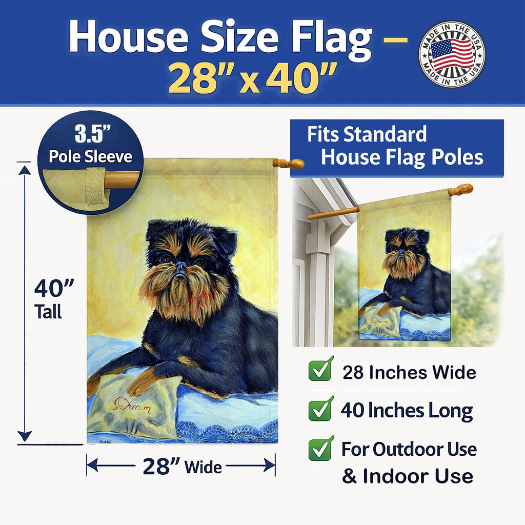 Brussels Griffon House Flag 28x40 Porch Sleeve Pole Decorative Outside Yard Banner Artwork Wall Hanging, Polyester