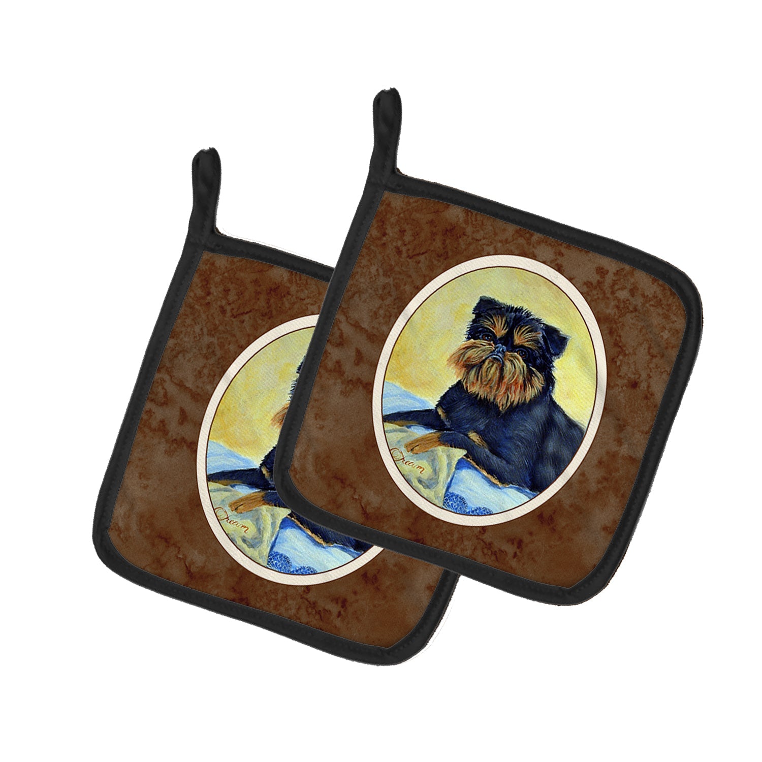 Brussels Griffon Pot Holder Set of 2 Heat Resistant Quilted Hot Pads 7.5 x 7.5 Inch, Insulated Kitchen Trivets for Cooking & Baking