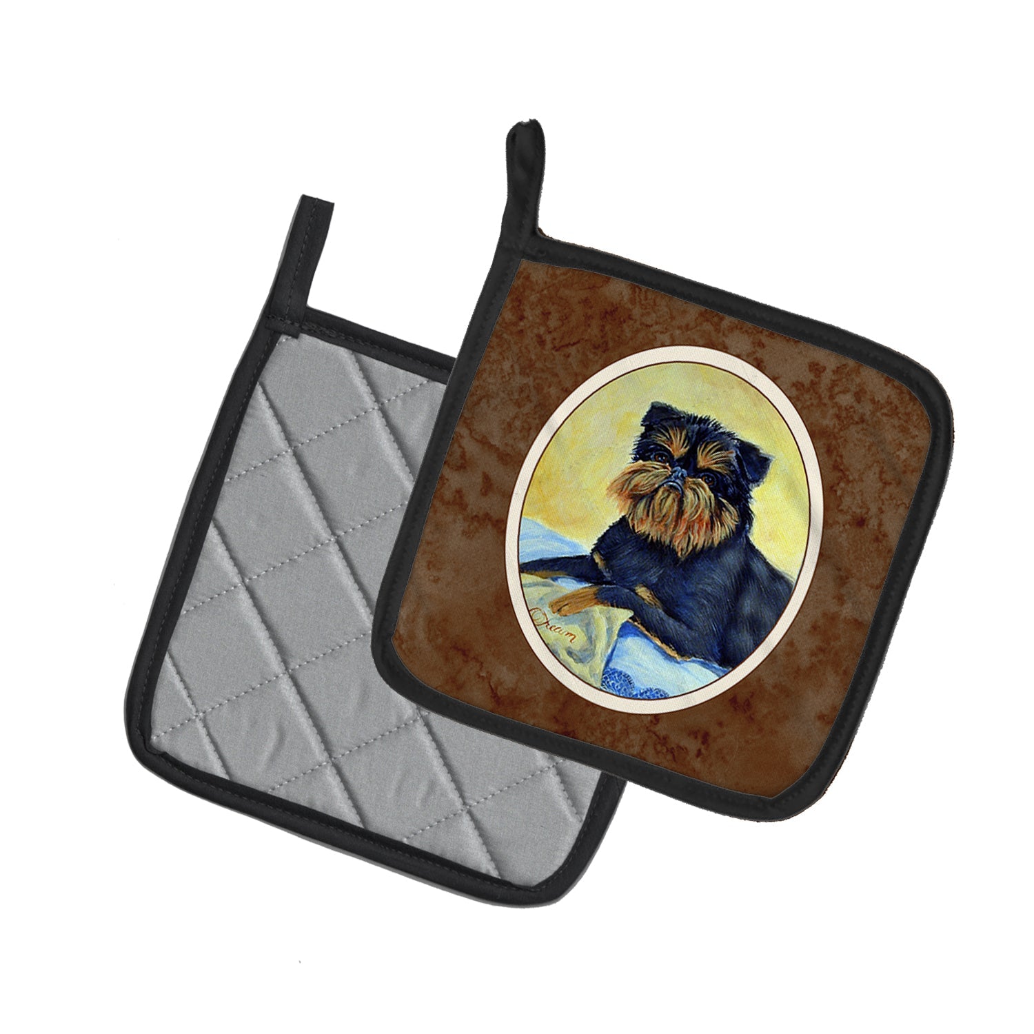 Brussels Griffon Pot Holder Set of 2 Heat Resistant Quilted Hot Pads 7.5 x 7.5 Inch, Insulated Kitchen Trivets for Cooking & Baking