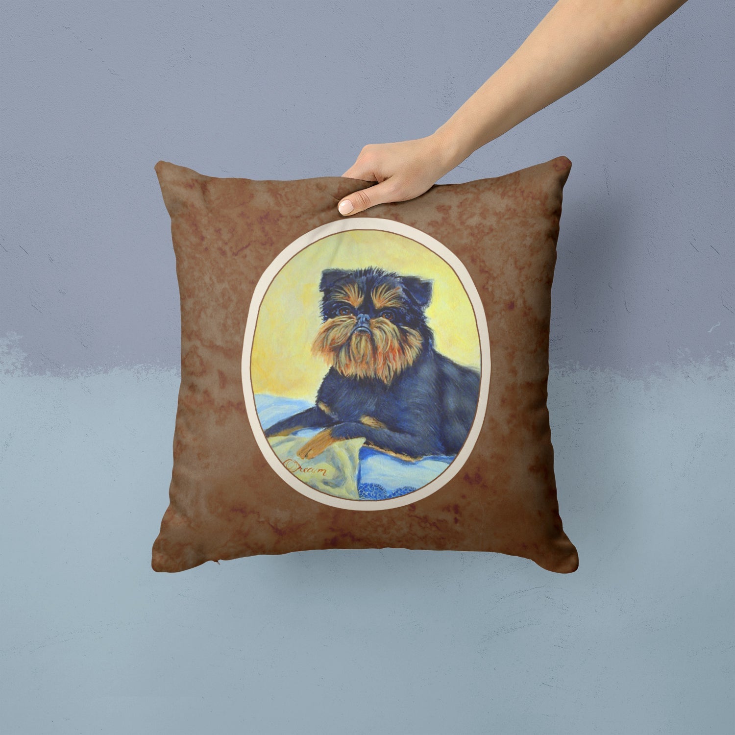 Brussels Griffon Decorative Throw Pillow 14x14 Indoor Outdoor Accent Cushion, Fabric Cover with Insert for Sofa, Bed, Porch & Living Room