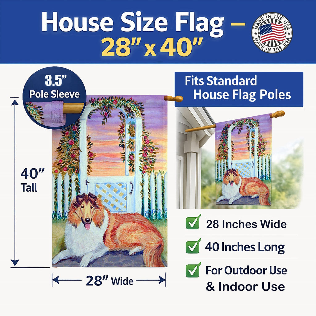 Collie House Flag 28x40 Porch Sleeve Pole Decorative Outside Yard Banner Artwork Wall Hanging, Polyester