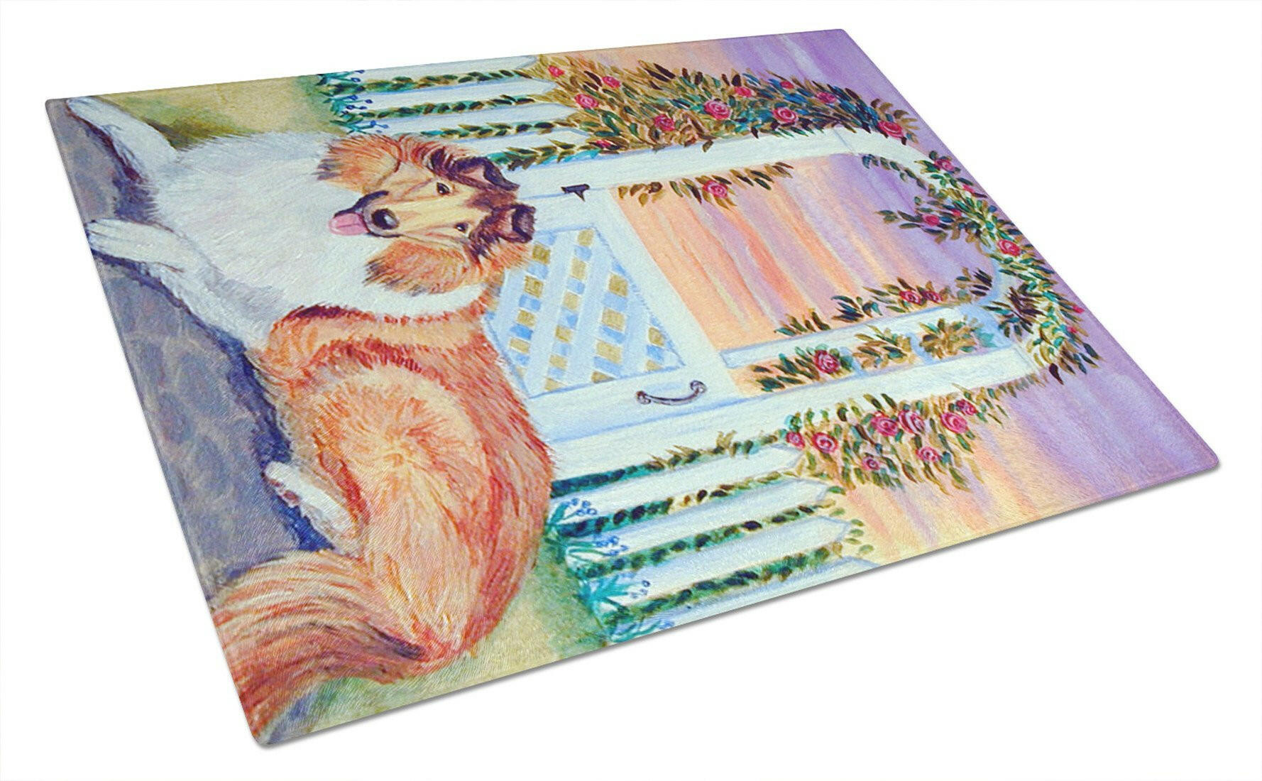 Collie Cutting Board Tempered Glass Kitchen Cutting Surface, Heat Resistant Chopping, Non-Slip Feet, Food Prep & Serving
