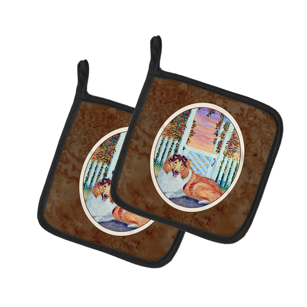 Collie Pot Holder Set of 2 Heat Resistant Quilted Hot Pads 7.5 x 7.5 Inch, Insulated Kitchen Trivets for Cooking & Baking