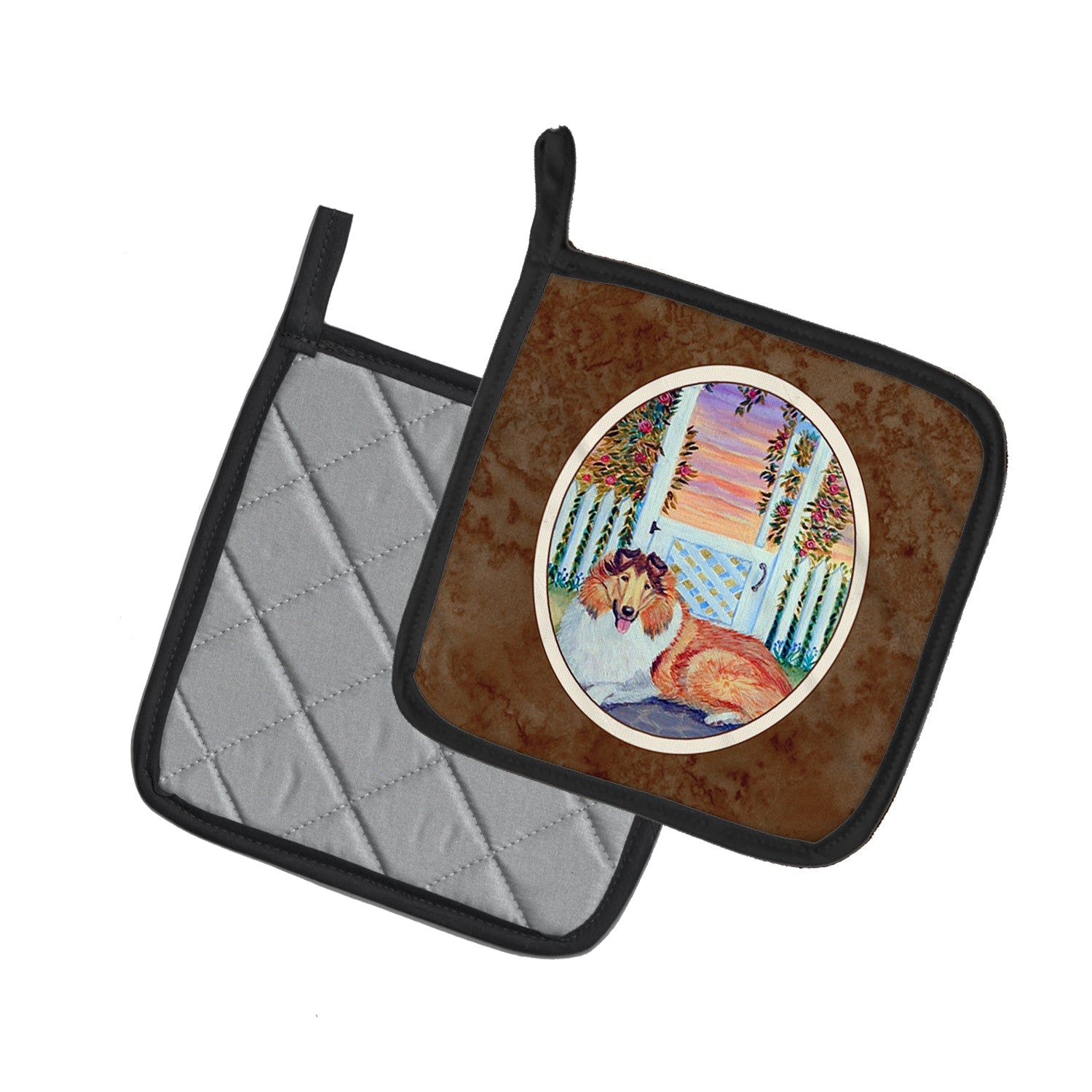 Collie Pot Holder Set of 2 Heat Resistant Quilted Hot Pads 7.5 x 7.5 Inch, Insulated Kitchen Trivets for Cooking & Baking
