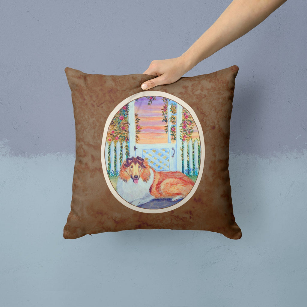 Collie Decorative Throw Pillow 14x14 Indoor Outdoor Accent Cushion, Fabric Cover with Insert for Sofa, Bed, Porch & Living Room