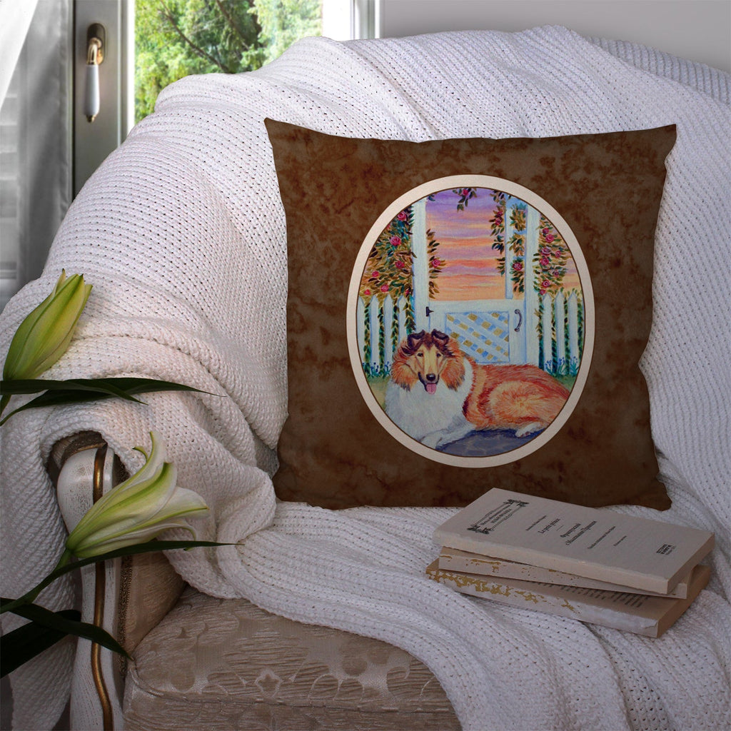 Collie Decorative Throw Pillow 14x14 Indoor Outdoor Accent Cushion, Fabric Cover with Insert for Sofa, Bed, Porch & Living Room