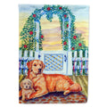 Golden Retriever and puppy at the fence House Flag 28x40 Porch Sleeve Pole Decorative Outside Yard Banner Artwork Wall Hanging, Polyester