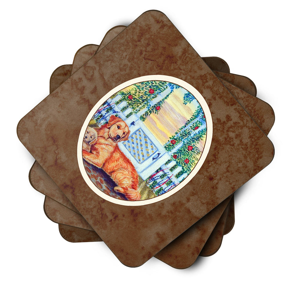 Golden Retriever and puppy at the fence Foam Coasters Set of 4 Cup Coasters for Indoor Outdoor, Tabletop Protection, Anti Slip, Mouse pad Material