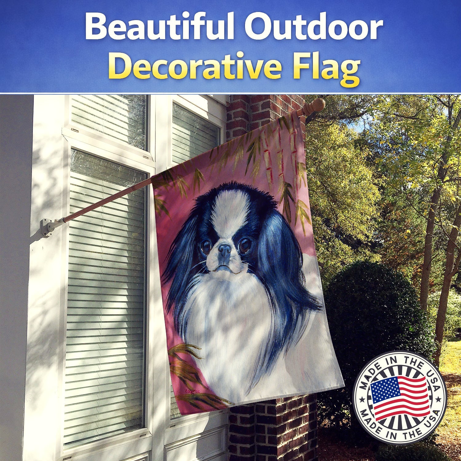 Japanese Chin House Flag 28x40 Porch Sleeve Pole Decorative Outside Yard Banner Artwork Wall Hanging, Polyester