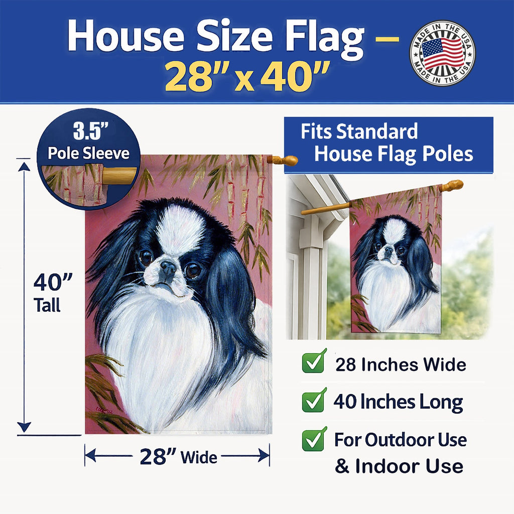 Japanese Chin House Flag 28x40 Porch Sleeve Pole Decorative Outside Yard Banner Artwork Wall Hanging, Polyester