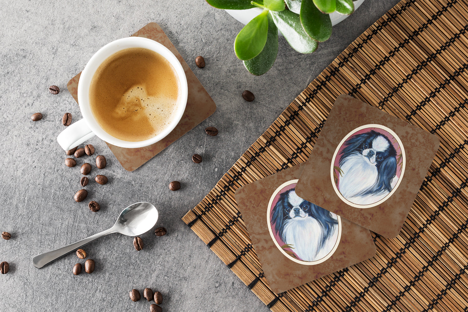 Japanese Chin Foam Coasters Set of 4 Cup Coasters for Indoor Outdoor, Tabletop Protection, Anti Slip, Mouse pad Material
