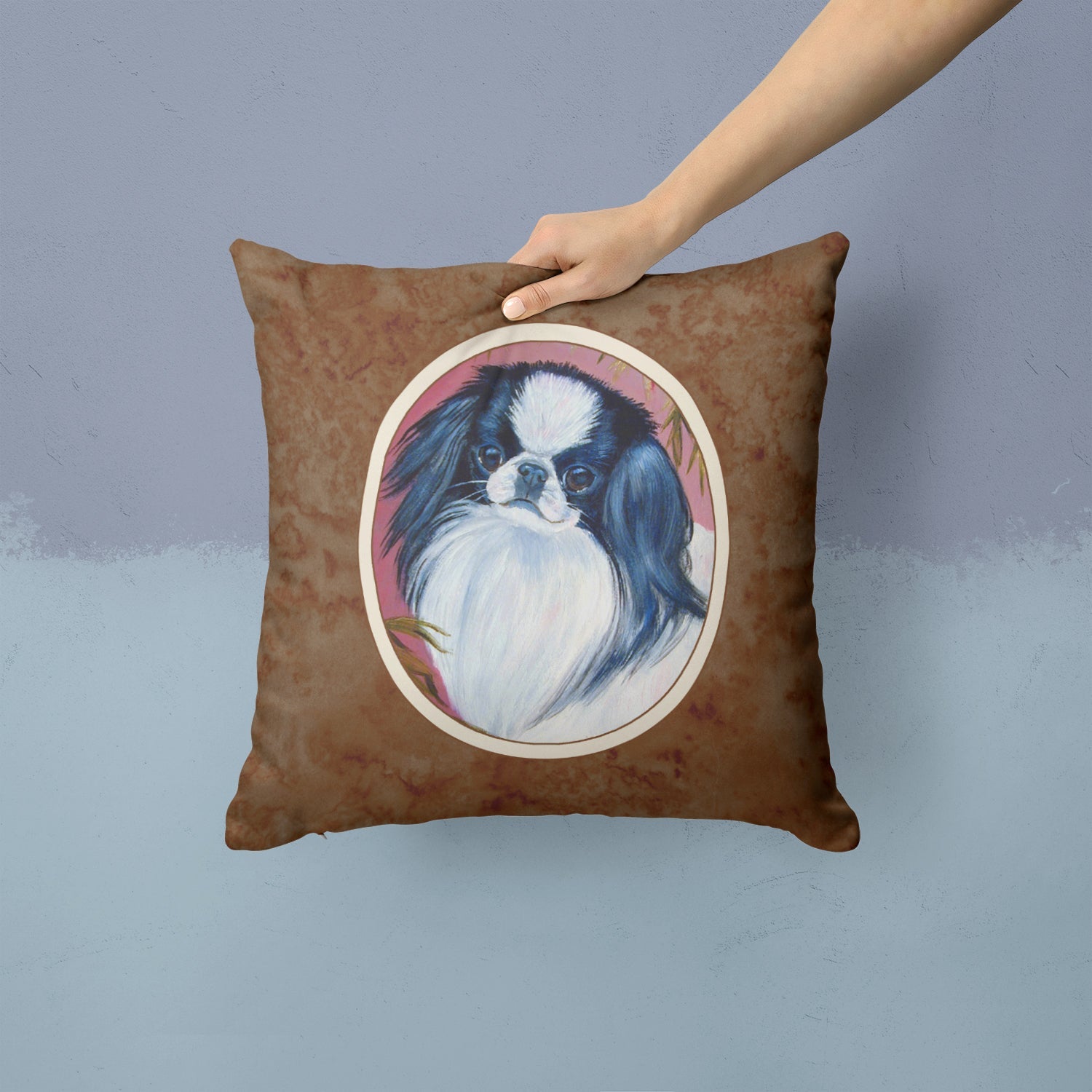 Japanese Chin Decorative Throw Pillow 14x14 Indoor Outdoor Accent Cushion, Fabric Cover with Insert for Sofa, Bed, Porch & Living Room