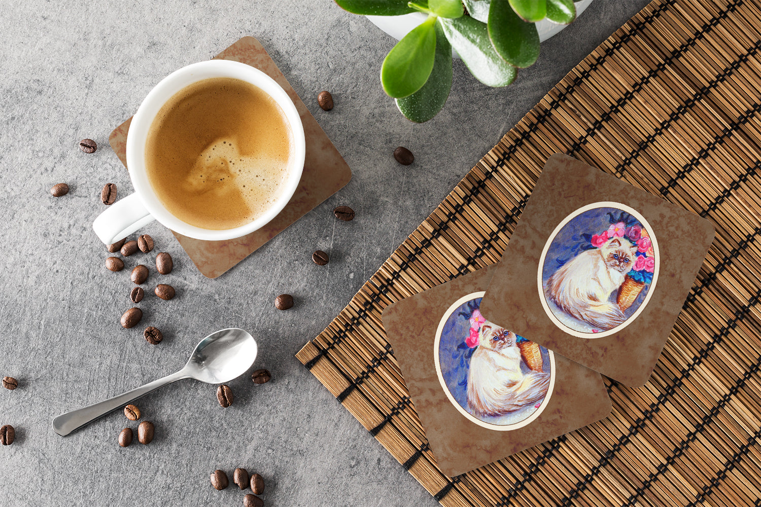 Persian Cat Foam Coasters Set of 4 Cup Coasters for Indoor Outdoor, Tabletop Protection, Anti Slip, Mouse pad Material