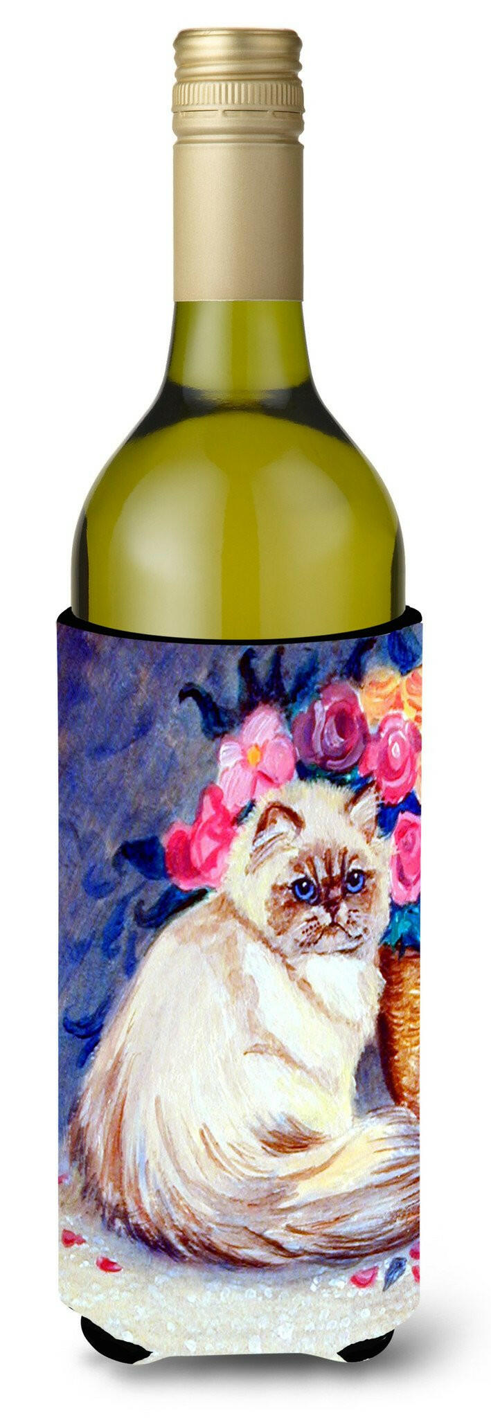 Persian Cat Wine Bottle Hugger Gift Sleeve for Standard 750 ml Bottles, Insulated Reusable Also Fits Mini Shot & Pint Bottles