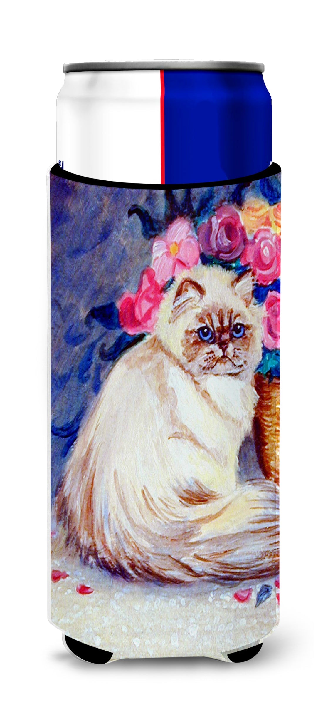 Persian Cat Slim Can Hugger , Insulated Foam Hugger for 12 oz Slim Cans, Beer Bottles & Water Bottles, Printed in USA