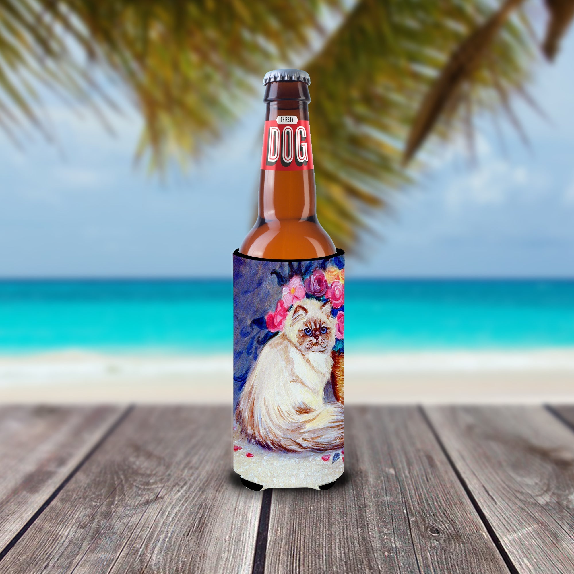 Persian Cat Slim Can Hugger , Insulated Foam Hugger for 12 oz Slim Cans, Beer Bottles & Water Bottles, Printed in USA