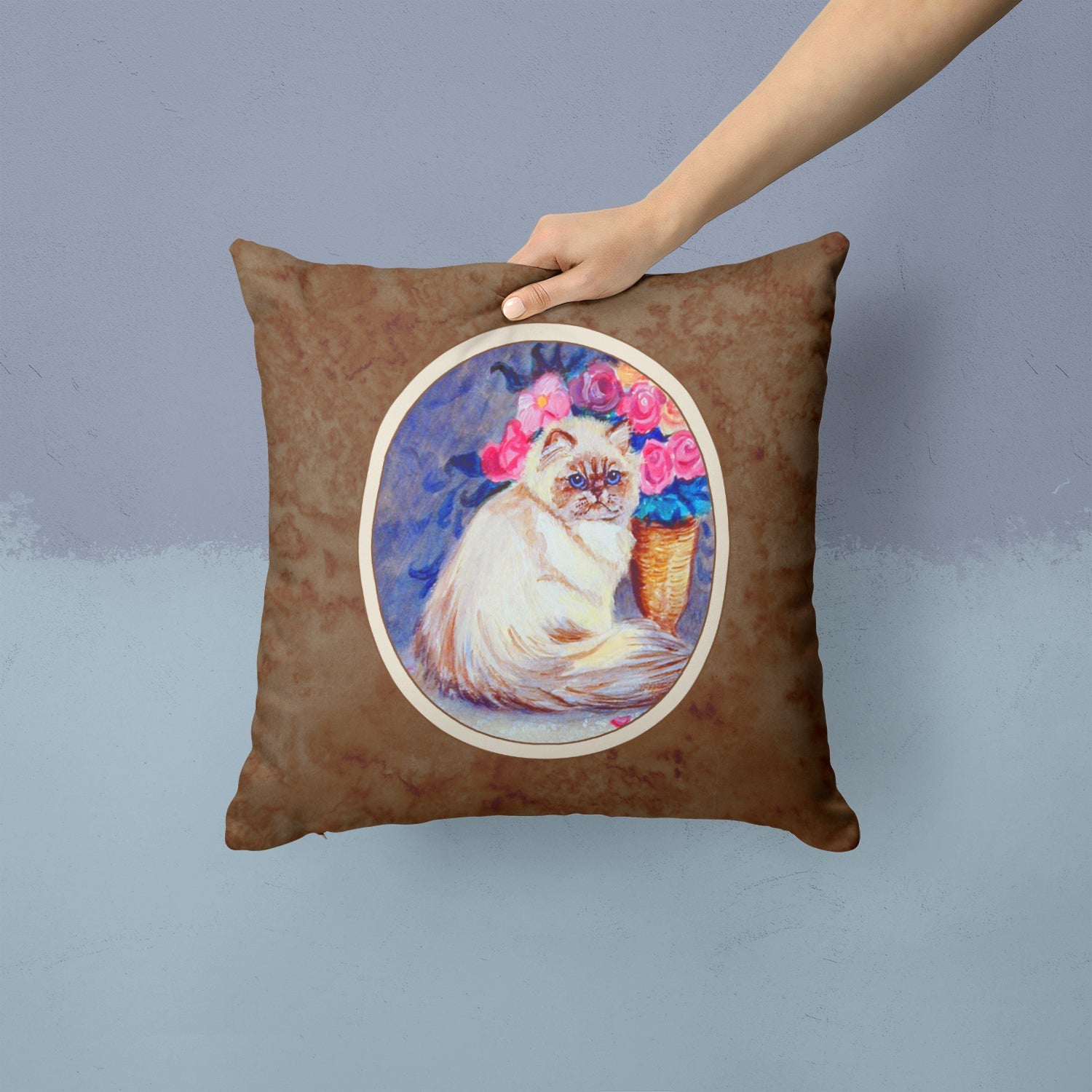 Persian Cat Decorative Throw Pillow 14x14 Indoor Outdoor Accent Cushion, Fabric Cover with Insert for Sofa, Bed, Porch & Living Room
