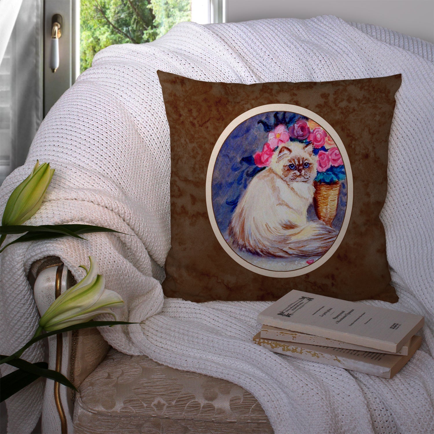 Persian Cat Decorative Throw Pillow 14x14 Indoor Outdoor Accent Cushion, Fabric Cover with Insert for Sofa, Bed, Porch & Living Room