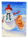 Snowman with Pomeranian Winter Snowman House Flag 28x40 Porch Sleeve Pole Decorative Outside Yard Banner Artwork Wall Hanging, Polyester