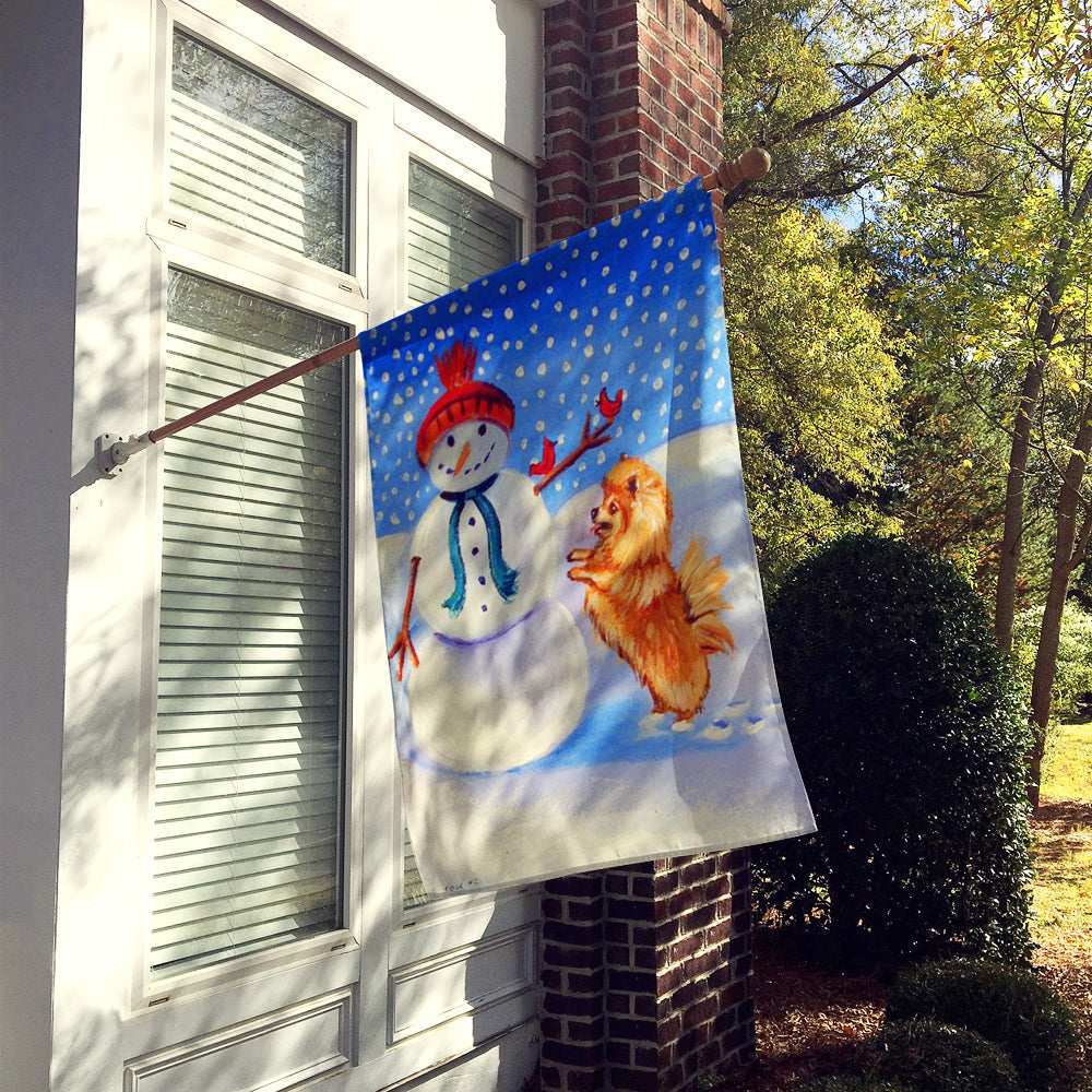 Snowman with Pomeranian Winter Snowman House Flag 28x40 Porch Sleeve Pole Decorative Outside Yard Banner Artwork Wall Hanging, Polyester