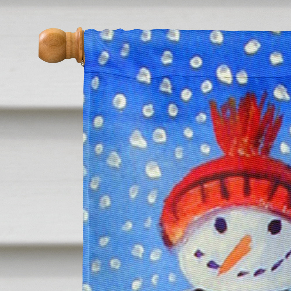 Snowman with Pomeranian Winter Snowman House Flag 28x40 Porch Sleeve Pole Decorative Outside Yard Banner Artwork Wall Hanging, Polyester