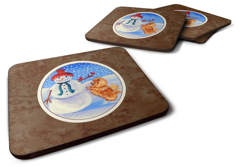 Snowman with Pomeranian Winter Snowman Foam Coasters Set of 4 Cup Coasters for Indoor Outdoor, Tabletop Protection, Anti Slip, Mouse pad Material