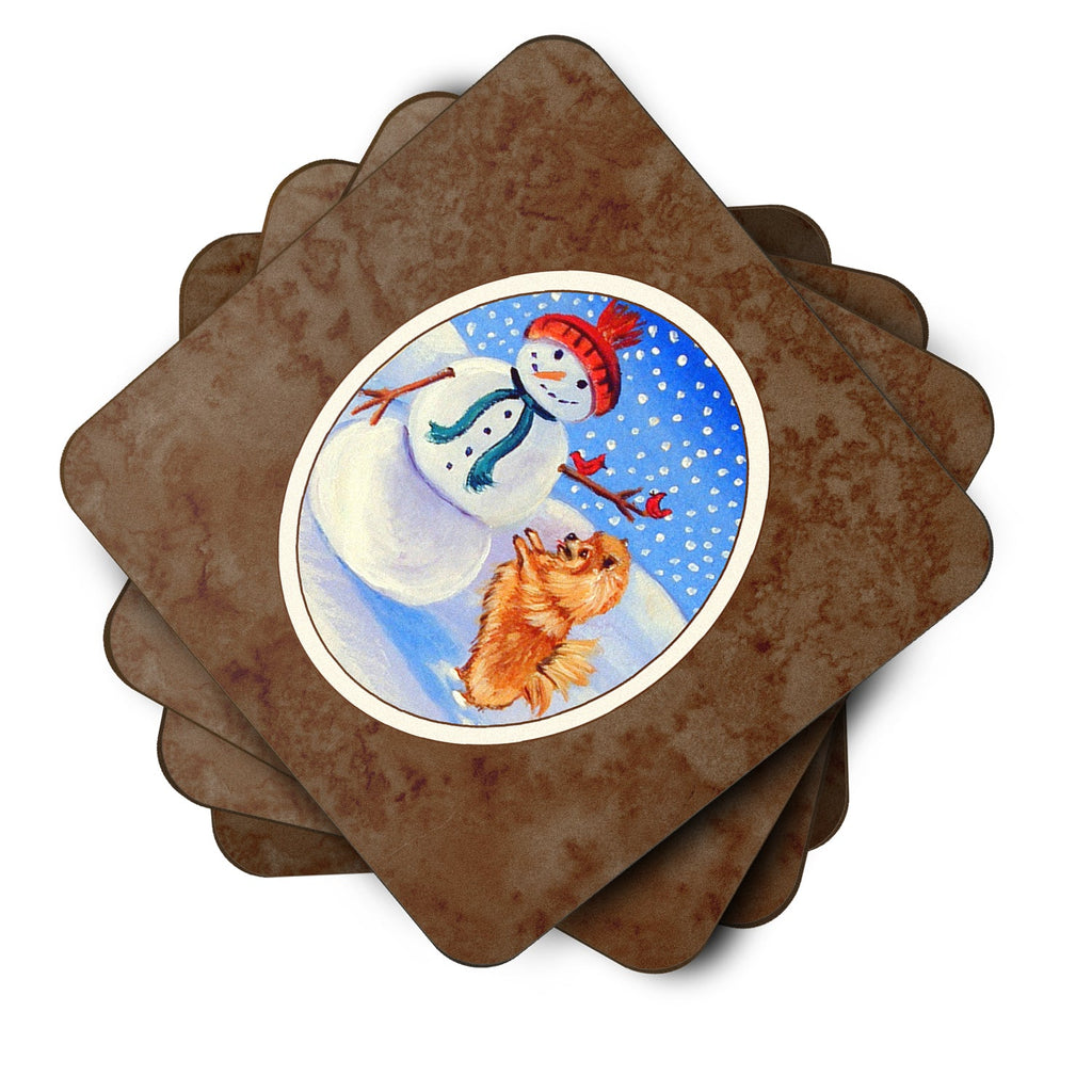 Snowman with Pomeranian Winter Snowman Foam Coasters Set of 4 Cup Coasters for Indoor Outdoor, Tabletop Protection, Anti Slip, Mouse pad Material