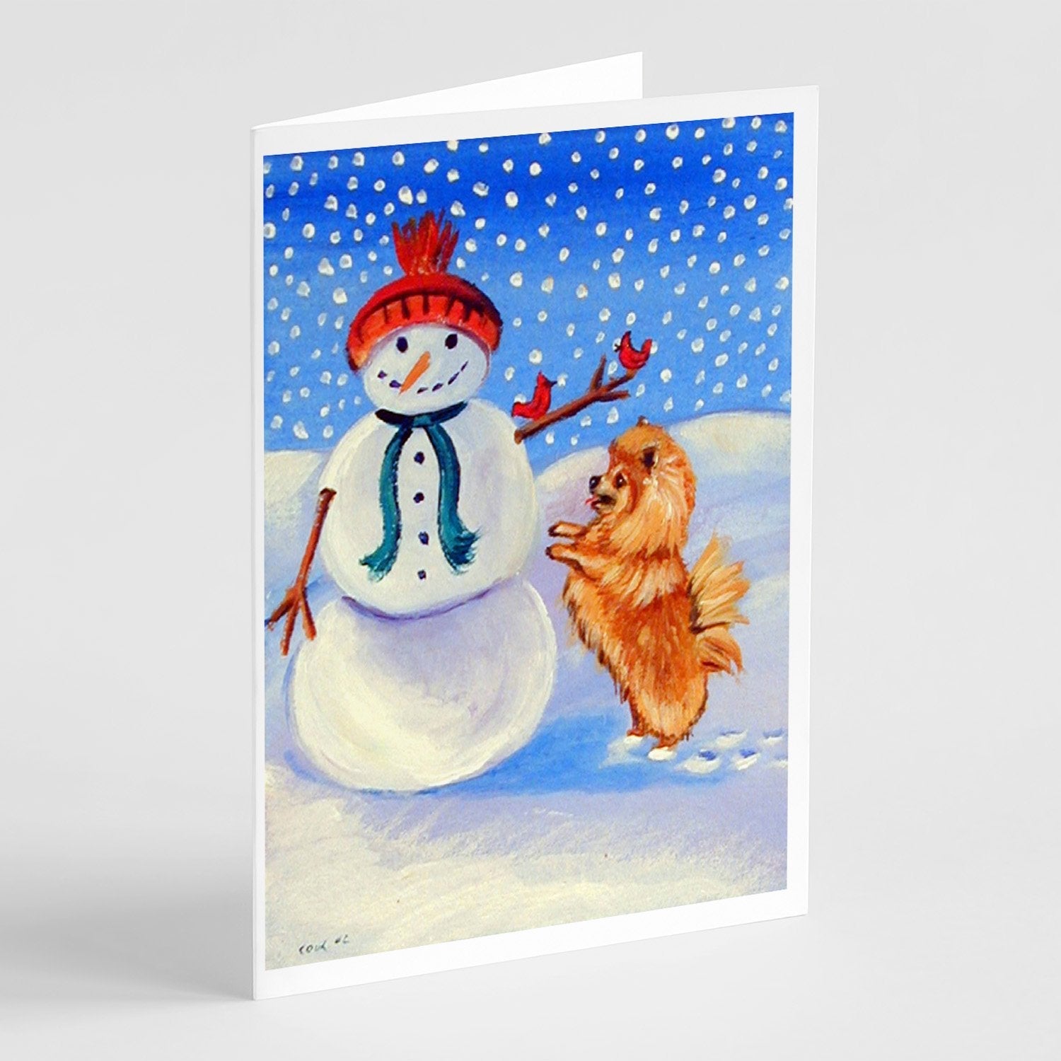 Snowman with Pomeranian Winter Snowman Greeting Cards Pack of 8 Blank Cards with Envelopes Whimsical A7 Size 5x7
