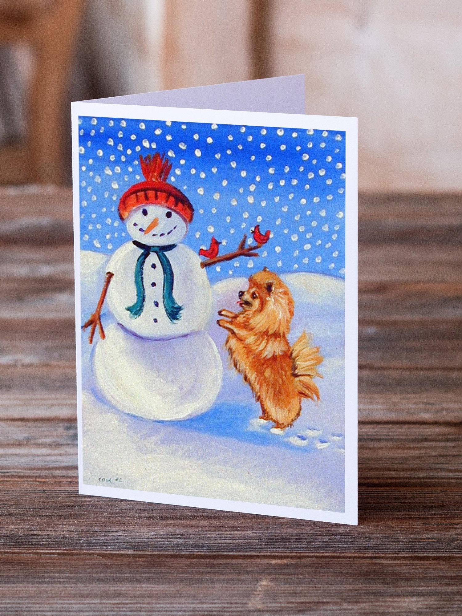 Snowman with Pomeranian Winter Snowman Greeting Cards Pack of 8 Blank Cards with Envelopes Whimsical A7 Size 5x7