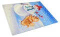 Snowman with Pomeranian Winter Snowman Cutting Board Tempered Glass Kitchen Cutting Surface, Heat Resistant Chopping, Non-Slip Feet, Food Prep & Serving