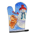 Snowman with Pomeranian Winter Snowman Oven Mitt Heat Resistant Thick Oven Mitt for Hot Pans and Oven, Kitchen Mitt Protect Hands, Cooking Baking Glove