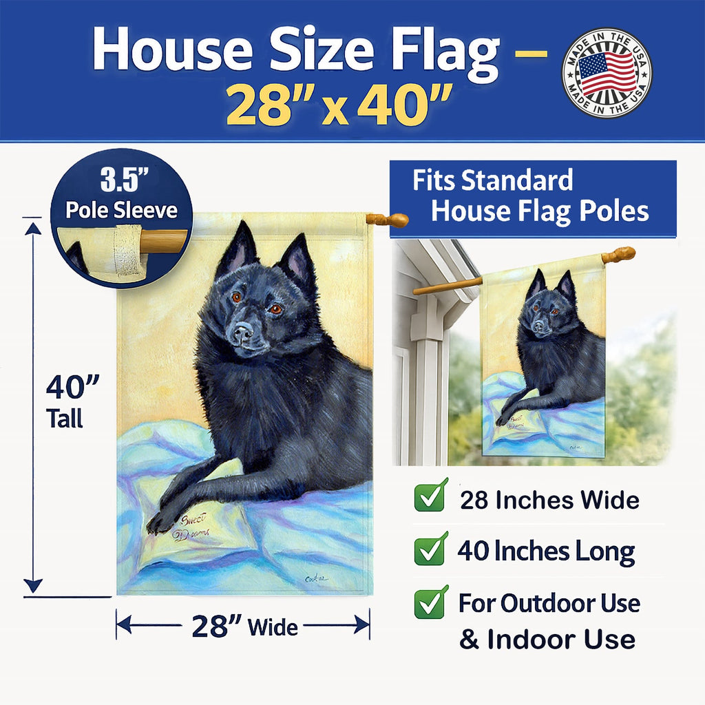 Schipperke Sweet Dreams House Flag 28x40 Porch Sleeve Pole Decorative Outside Yard Banner Artwork Wall Hanging, Polyester