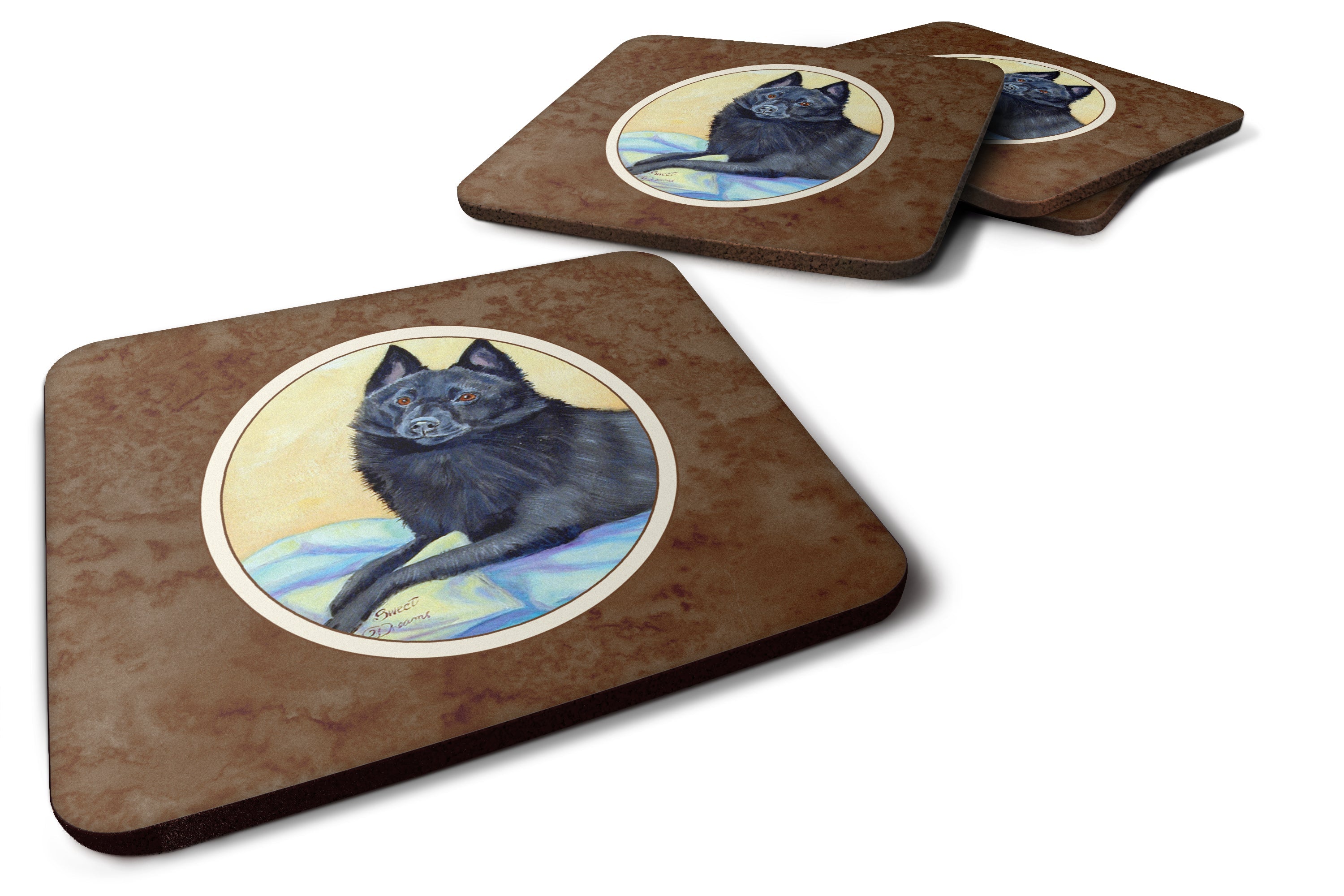 Schipperke Sweet Dreams Foam Coasters Set of 4 Cup Coasters for Indoor Outdoor, Tabletop Protection, Anti Slip, Mouse pad Material