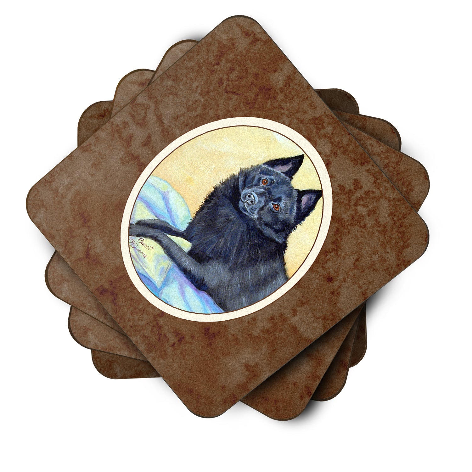 Schipperke Sweet Dreams Foam Coasters Set of 4 Cup Coasters for Indoor Outdoor, Tabletop Protection, Anti Slip, Mouse pad Material