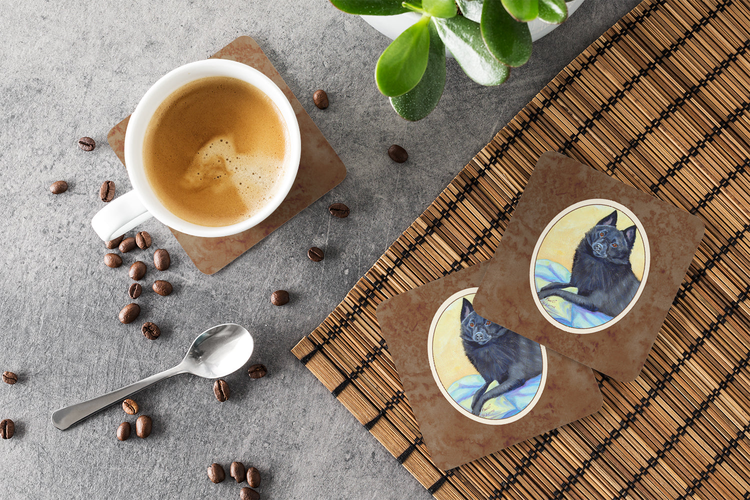 Schipperke Sweet Dreams Foam Coasters Set of 4 Cup Coasters for Indoor Outdoor, Tabletop Protection, Anti Slip, Mouse pad Material