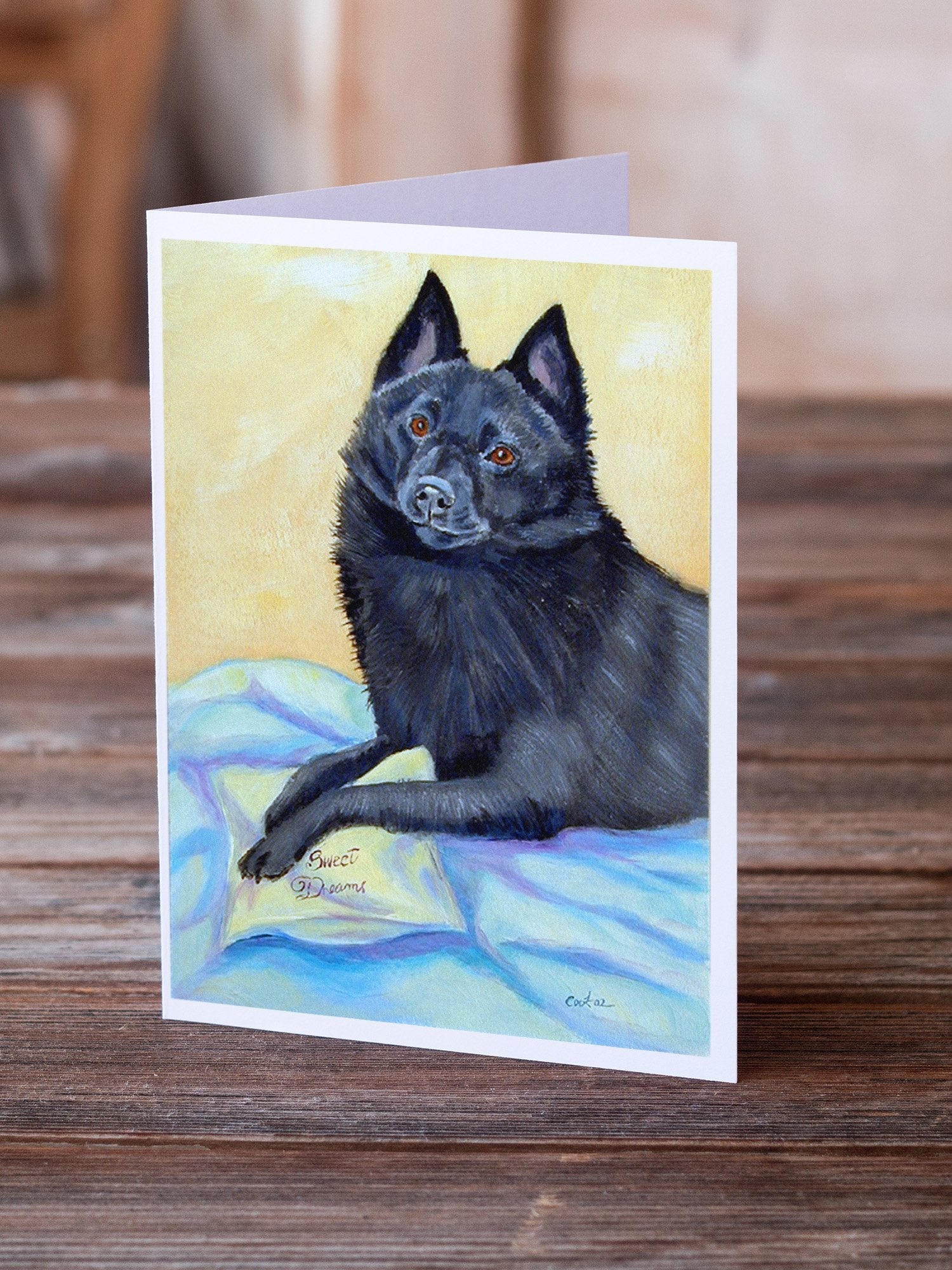 Schipperke Sweet Dreams Greeting Cards Pack of 8 Blank Cards with Envelopes Whimsical A7 Size 5x7