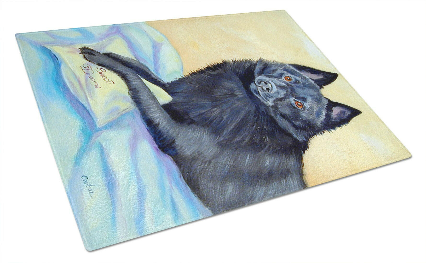 Schipperke Sweet Dreams Cutting Board Tempered Glass Kitchen Cutting Surface, Heat Resistant Chopping, Non-Slip Feet, Food Prep & Serving