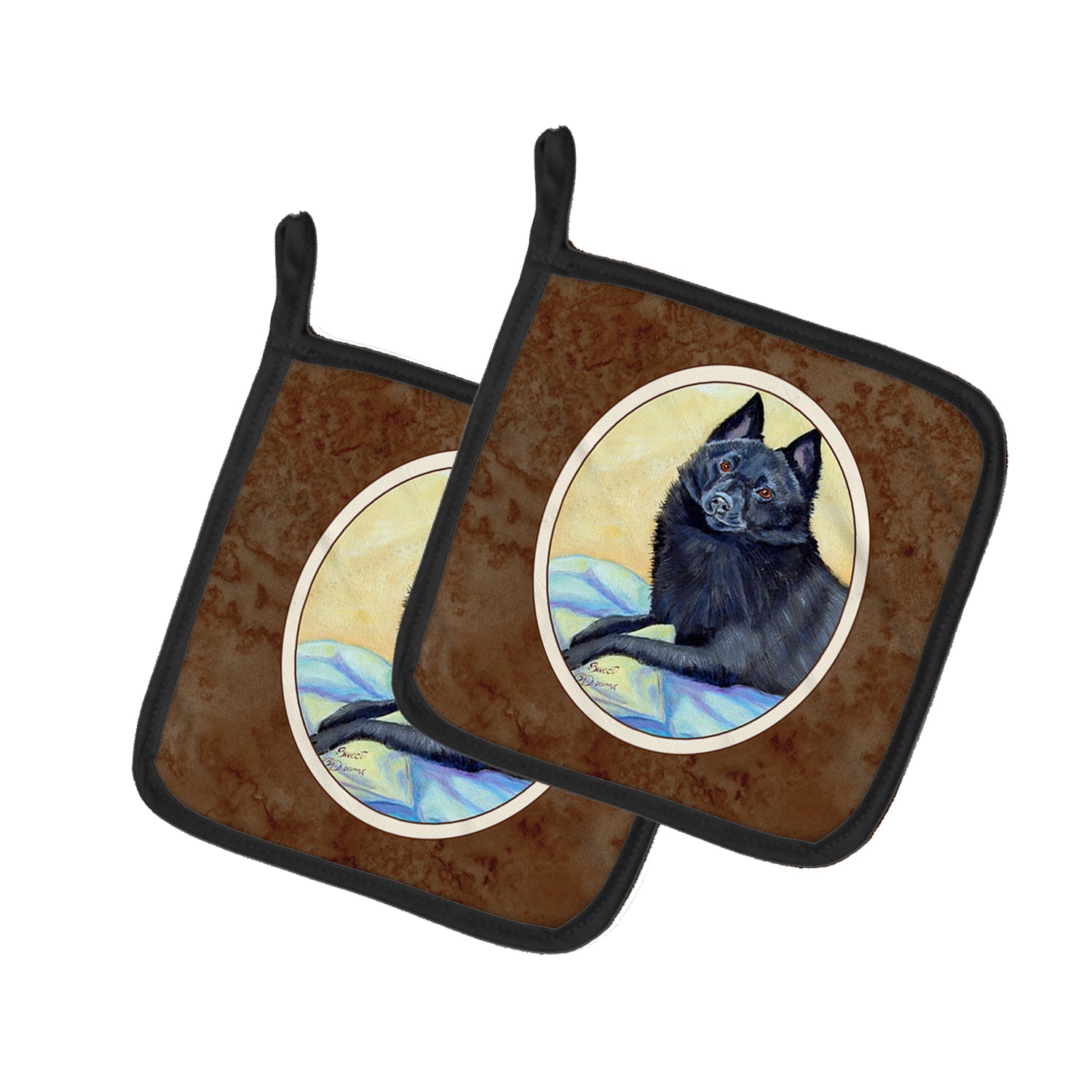 Schipperke Sweet Dreams Pot Holder Set of 2 Heat Resistant Quilted Hot Pads 7.5 x 7.5 Inch, Insulated Kitchen Trivets for Cooking & Baking
