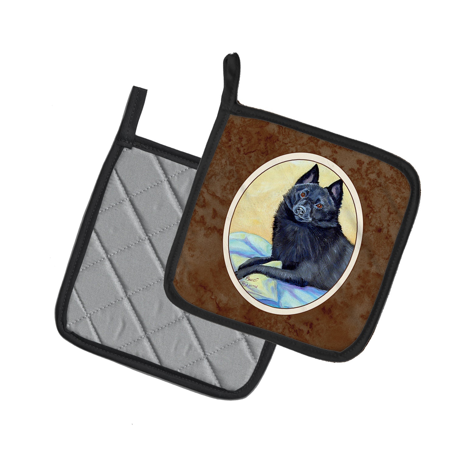 Schipperke Sweet Dreams Pot Holder Set of 2 Heat Resistant Quilted Hot Pads 7.5 x 7.5 Inch, Insulated Kitchen Trivets for Cooking & Baking