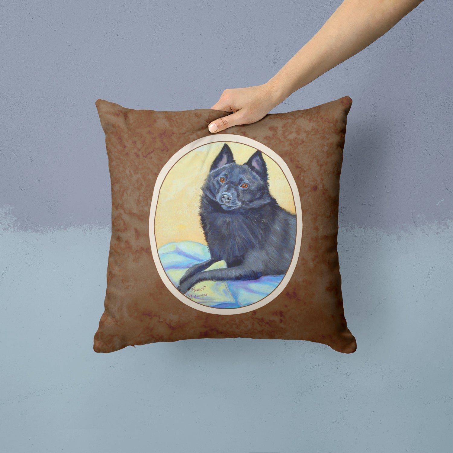 Schipperke Sweet Dreams Decorative Throw Pillow 14x14 Indoor Outdoor Accent Cushion, Fabric Cover with Insert for Sofa, Bed, Porch & Living Room