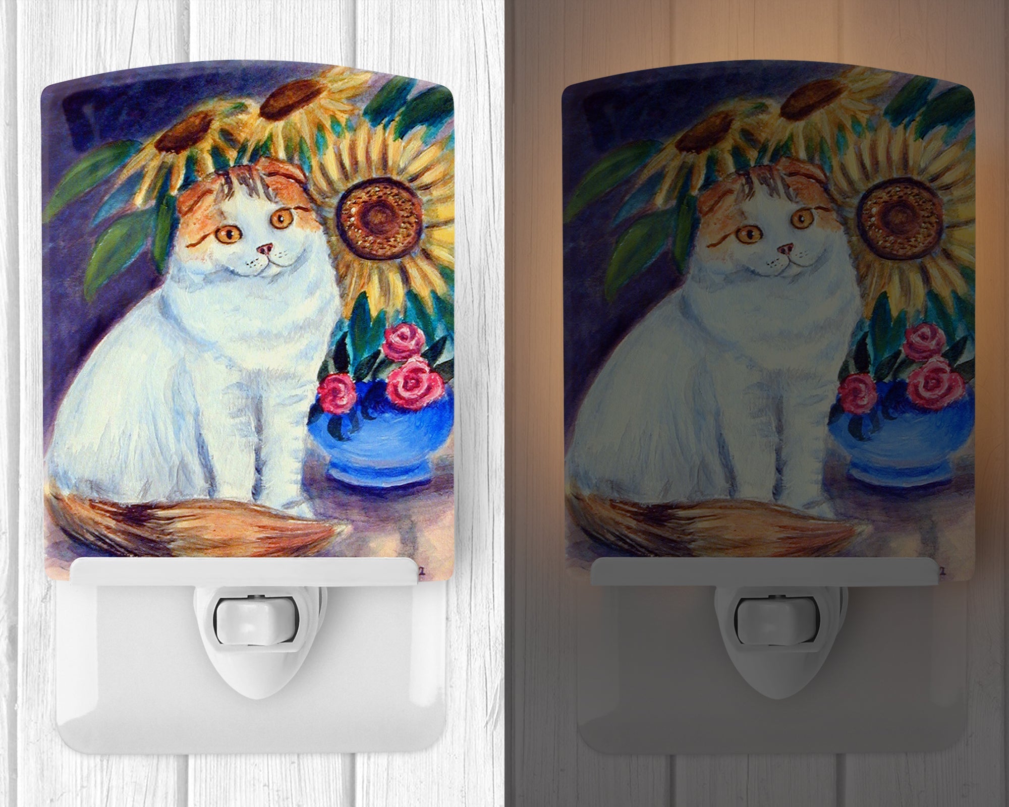 Cat Ceramic Night Light Compact, UL-Certified, Ideal for Bedroom, Bathroom, Nursery, Hallway, Kitchen, 6x4x3, Multicolor