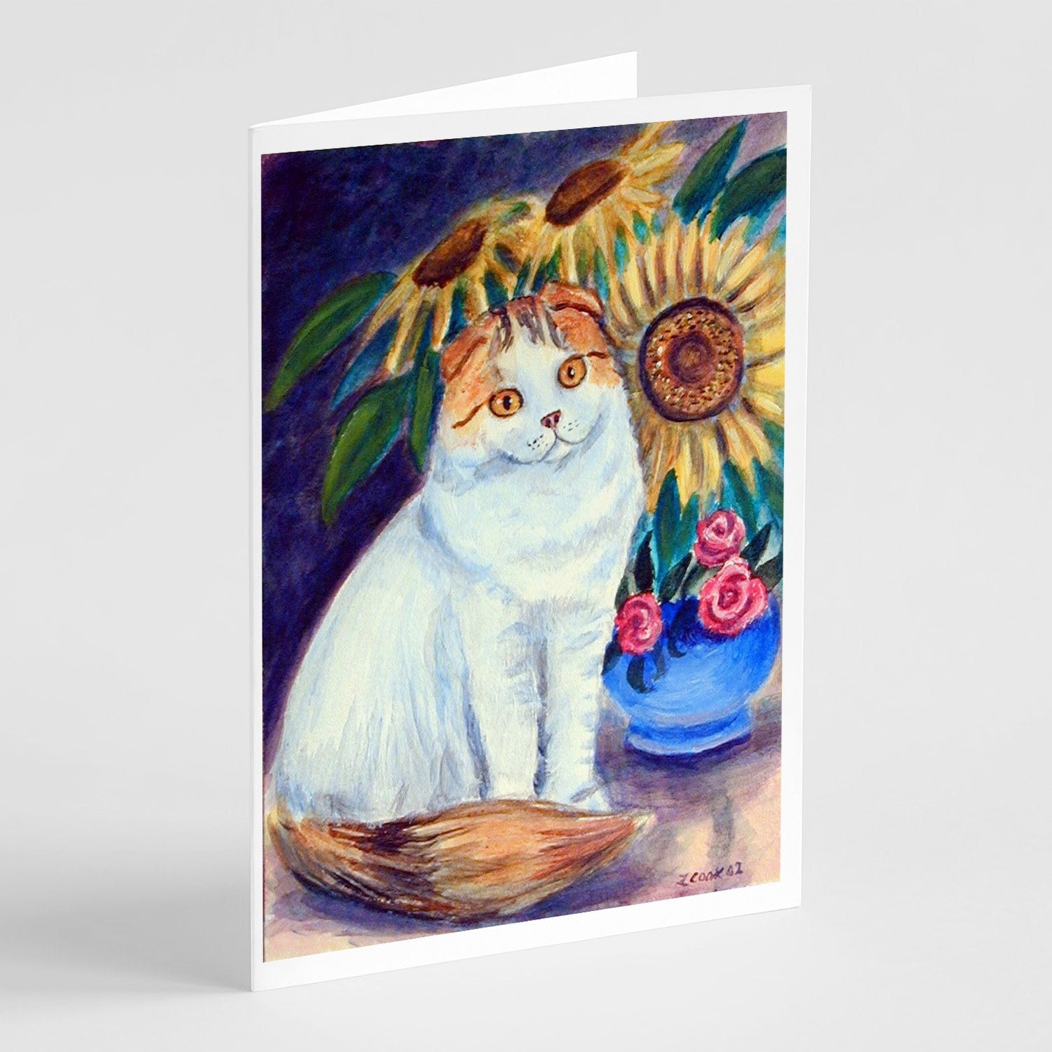 Cat Greeting Cards Pack of 8 Blank Cards with Envelopes Whimsical A7 Size 5x7