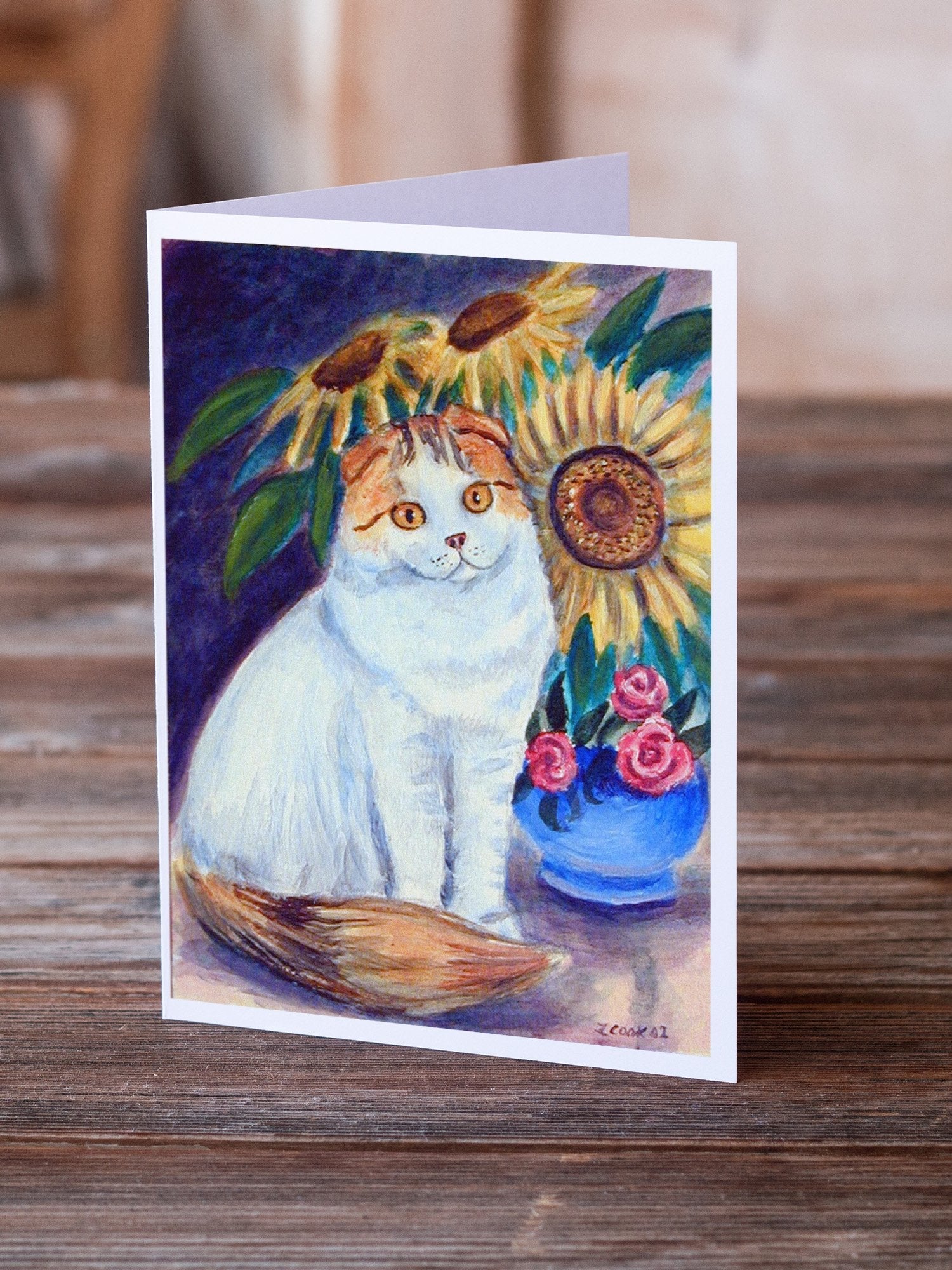 Cat Greeting Cards Pack of 8 Blank Cards with Envelopes Whimsical A7 Size 5x7