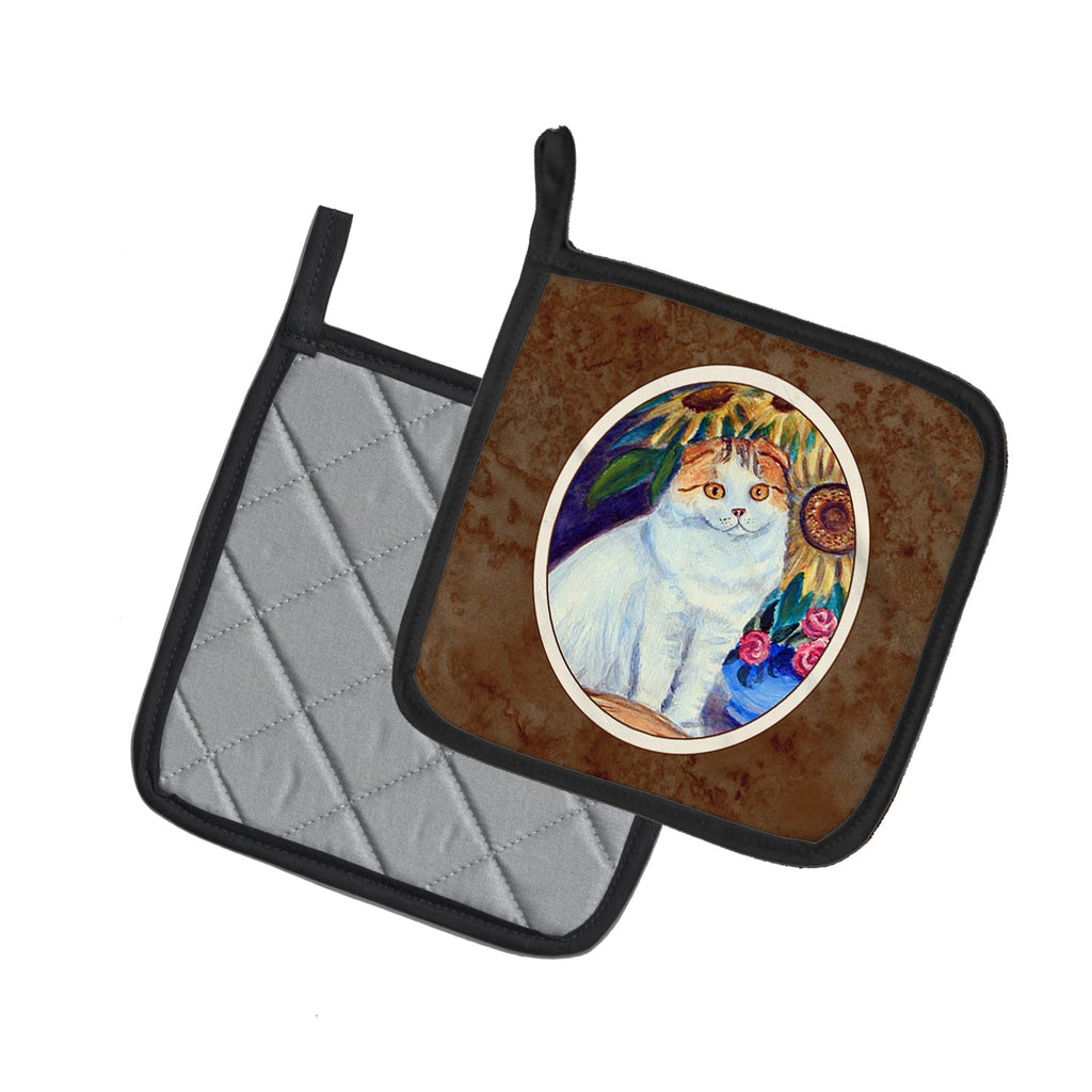 Cat Pot Holder Set of 2 Heat Resistant Quilted Hot Pads 7.5 x 7.5 Inch, Insulated Kitchen Trivets for Cooking & Baking
