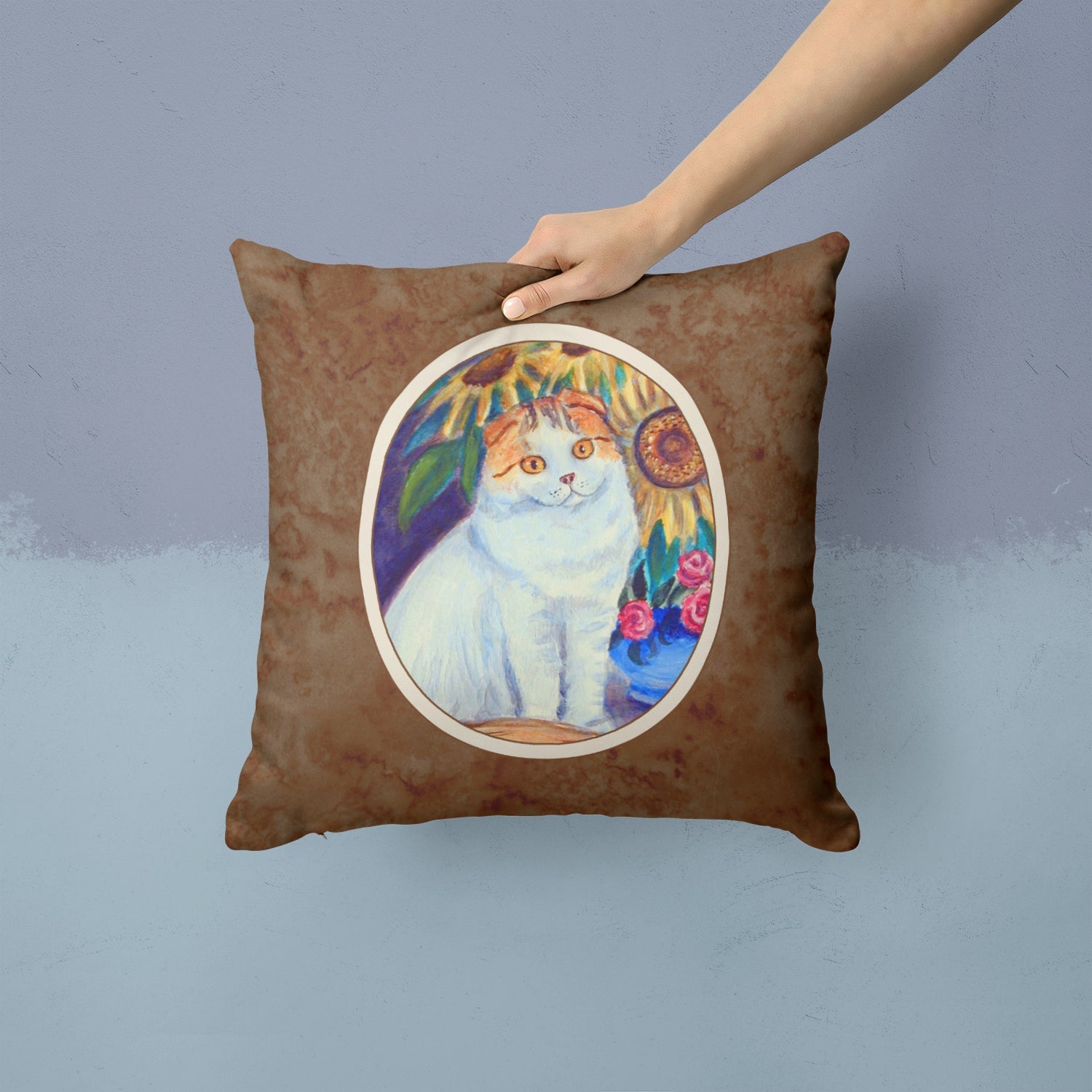 Cat Decorative Throw Pillow 14x14 Indoor Outdoor Accent Cushion, Fabric Cover with Insert for Sofa, Bed, Porch & Living Room